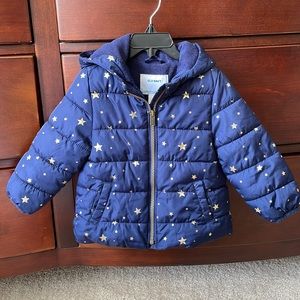 Kids Navy Blue Puffer Jacket with Gold Stars, size 2T